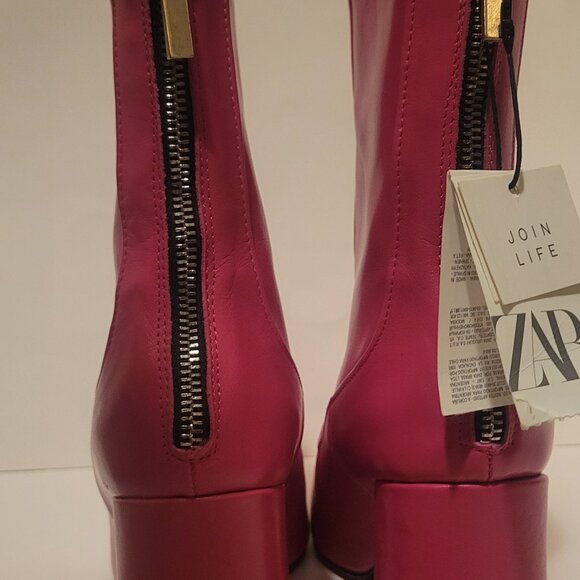 NWT ZARA 2020 HOT PINK RUNWAY COLLECTION ZIP UP HIGH HEEL LEATHER BOOTS Sz 9 - Picture 5 of 9
